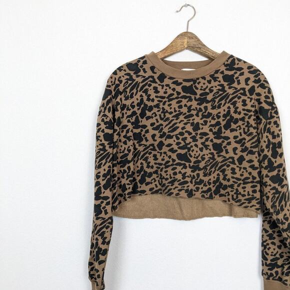 Socialite Brown & Black Animal Print Cropped Crewneck Sweatshirt Size S - Picture 3 of 7